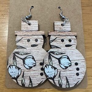 Wooden Snowman Floral Earrings